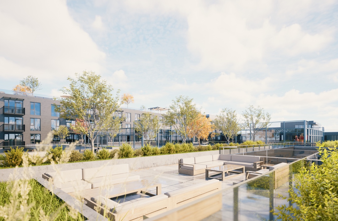 Additional shared indoor and outdoor amenity spaces are found on both the seventh-storey and 10-storey rooftops of the complex. Underground levels will provide 388 vehicle parking stalls, including 166 stalls for the building’s commercial uses. The parkade entrance will be located at the northeast corner of the building, fronting Vine Street. There will also be over 500 secured bike parking spaces. The total building floor area will reach 352,000 sq ft, establishing a floor area ratio density of a floor area that is 3.7 times larger than the size of the lot. The project’s architectural design firm is Musson Cattell Mackey Partnership, which has designed a growing number of other major projects by PCI Developments.