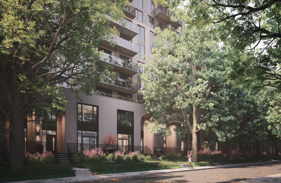 With 42,000 sq ft of floor area, the new replacement Safeway will be considerably larger than the existing store. Primarily above the ground-level commercial uses, the complex will generate 385 secured purpose-built rental homes. The unit size mix is 72 studios, 176 one-bedroom units, 103 two-bedroom units, and 24 three-bedroom units, plus 10 two-storey townhome units that front the building’s rear along West 3rd Avenue. Existing large trees along the property’s West 3rd Avenue frontage will be retained and protected.